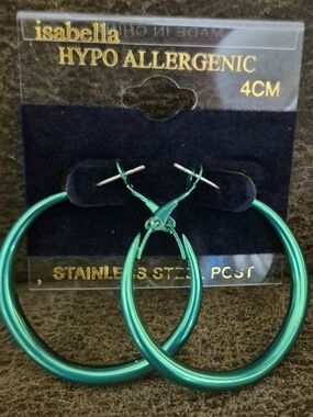 Abella Teal Green Hypoallergenic Stainless Steel Hoop Earrings